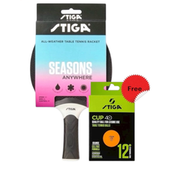 Stiga Bat Seasons Anywhere Black Table Tennis Racket - Free Stiga Ball Cup 40 Plus Table Tennis Balls