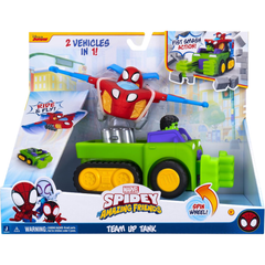 Marvel Feature Vehicle Team Up Tank Combining 6" Hulk Smash Tank and 4" Spidey Glider Jet | SNF0323