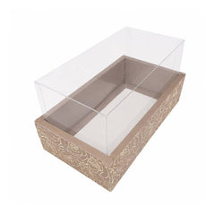 Floral Kraft Rectangular Gift Box with Clear Transparent Lid - 17x30x14cm | D56-GR