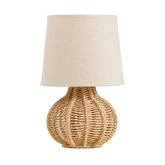SK Boho Coastal SK Table Lamp 35cm with Woven Rattan Base & Fabric Shade | SK974