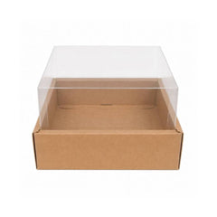 Kraft Brown Square Gift Box with Clear Transparent Lid - 20x20x14cm | D40-BR