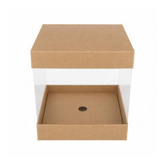Kraft Brown Square Display Gift Box with Clear Transparent Window - 20x20x24cm | D1-BR