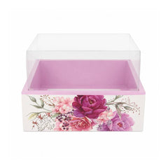 Floral Pink Hearts Square Gift Box with Clear Transparent Lid - 25x25x15cm | D53-PR
