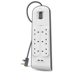 Belkin 6-Outlet Surge Protection Strip with 2 USB Ports – 2M Cord | BSV604af2M