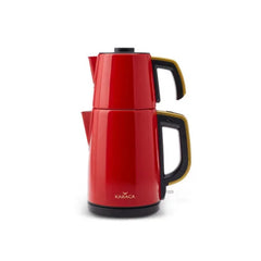 Karaca Retro Anthracite Stainless Steel Tea Machine, 1650W, 1.8L Drinker, 0.95L Teapot + Teapot LID – Red | 153.03.06.4847