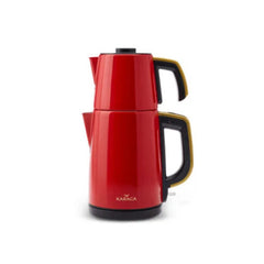 Karaca Retro Anthracite Stainless Steel Tea Machine, 1650W, 1.8L Drinker, 0.95L Teapot + Teapot LID – Red | 153.03.06.4847