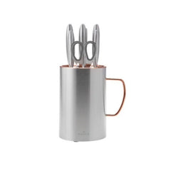 Karaca Meister Barrel 8Pcs Knife Set 20cm Chef Knife – 20cm Slicing Knife – 20cm Bread Knife – 12.5cm Chopping Knife – 8.5cm Paring Knife – Kitchen Scissors – Grinder – Stainless Steel Knife Block | 153.03.06.5070