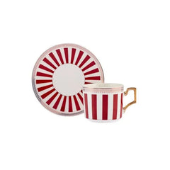 Karaca Jolly Red Bold Line Set of 6 Coffee Cups, 100ML | 153.03.06.6454