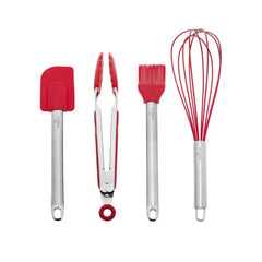 Karaca Cake 10Pcs Cake Serving Utensil Red Spatula 25cm – Brush 25cm – Tongs 27cm – Whisk 7cm – Cream Container and 5 Different Heads | 153.03.06.6513