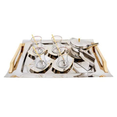 Karaca Duru Gold 41Pcs Steel Tea Set – 12Pcs Glasses + Tea Plates, 12Pcs Teaspoons, Tray + Sugar Bowl + LID, Tongs & Napkin Holder |  153.03.06.7218
