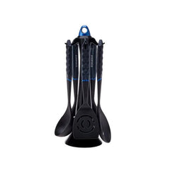 Karaca Diamond Blue 6Pcs Stand Service Set Spatula 31cm – Colander 34cm – Pasta Spoon 31.5cm – Serving Spoon 31.5cm – Ladle 31.5cm – Stand 40cm | 153.03.06.834