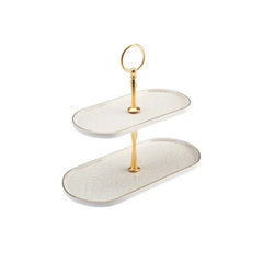 Karaca Calvin Ceramic 2-Tiers Cake Stand, 28cm, Cookie Bowl White Gold | 153.03.06.9167