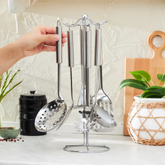 Karaca Chef - 6-Piece 18/10 Stainless Steel Kitchen Utensil Set with Stand | 153.03.07.8790