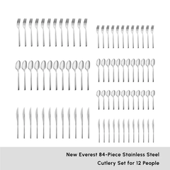 Karaca New Everest - 84-Piece 18/10 Stainless Steel Cutlery Set - 12 People - Platinum | 153.03.08.1815