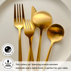 Karaca Orion - 30-Piece 18/10 Stainless Steel Cutlery Set - 6 People - Matte Gold | 153.03.08.1900
