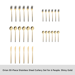 Karaca Orion - 30-Piece 18/10 Stainless Steel Cutlery Set - 6 People - Shiny Gold | 153.03.08.1902