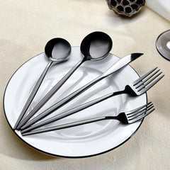 Karaca Orion - 30-Piece Stainless Steel Cutlery Set - 6 People - Shiny Black | 153.03.08.1906