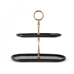 Karaca Calvin Ceramic Black Two Stand Cake Plate | 153.09.01.2696