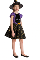 Black & Purple Witch Costume (Dress, Hat) - Large Size (130-140 cm) | 091395