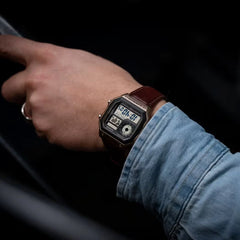 Casio Digital Watch – Beige Case & Brown Leather Strap | AE-1200WHL-5AVDF