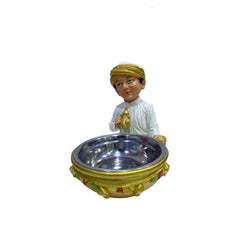 Ramadan Boy Figurine with Stainless Steel Bowl – Dates & Nuts Holder | 2002-82