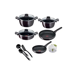Tefal Resist Intense 12 pc set stewpots 22/26 cm, frypans 24/28 cm, shallow pan 26 cm, spoon, shopper, ladle, spatula | D5229383