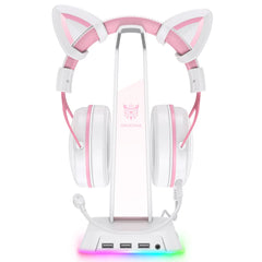 ONIKUMA ST2 RGB Gaming Headphone STAND with 3 USB and 3.5mm AUX Ports - White