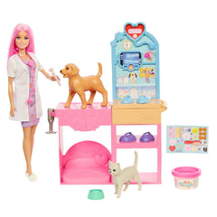 Barbie Fast Cast Veterinarian Clinic Playset with Doll, 2 Pets & 10+ Accessories | JFX93