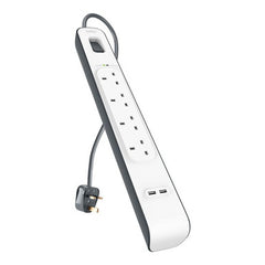 Belkin 4-Outlet Surge Protection Strip with 2 USB Ports – 2M Cord | BSV401af2M
