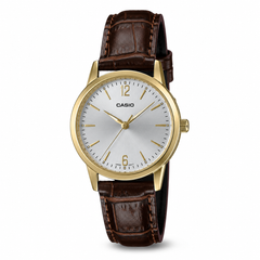Casio Women's 3-Hand Analog Watch - Gold Case & Brown Leather Strap | LTP-V005GL-7BUDF