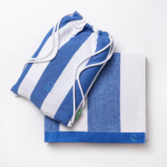 Benetton Home, Set 2Pcs Rainbow Beach Towel (1Pc Towel 90x160cm +144TC Yarn Dyed Fabric Bag) 100% Cotton Blue Rainbo | BE-0873-BL