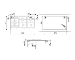 SMEG Gas Hob 90cm 5 Burners Safety Classica Satin Stainless Steel | PS906-2