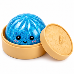Glitter Dumpling Squishy Toy with Bamboo Basket