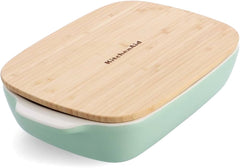 KitchenAid Stoneware Rectangular Baker with Ceramic Non-Stick Coating & Bamboo Lid - Pistachio