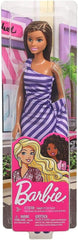 Barbie Glitz Doll with Brunette Hair & Purple-and-White Striped Ruffle Dress | FXL69
