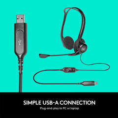Logitech USB Headset H960 Stereo Headphones with Mic for Calls, Work & Meetings