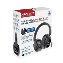 Promate Wireless Headphone BT with Microphone Over-Ear High Fidelity Hybrid ANC - Black | VUTUNE