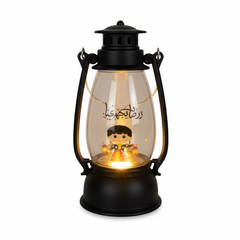 Ramadan Decorative LED Lantern with Child Lantern Illustration – Black | 7082-15B