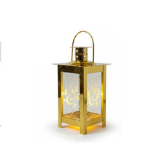 Ramadan Tall Gold Metal LED Lantern with Multicolor Glass Panels | 7138-3