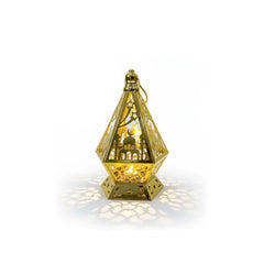Ramadan Pyramid Shape Gold LED Lantern with Mosque Cutout Design | 7138-9
