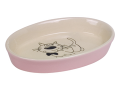Nobby Cat Ceramic Dish Oval Pink/Beige | NO73636