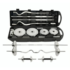 Fitness 55KG EZ Curl Bar Cast Iron Dumbbell with Barbell Set - Chrome