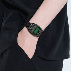 Casio Digital Unisex Watch Black Case, Green Dial, Black Stainless Steel Band | A1100B-1DF
