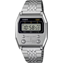 Casio Digital Unisex Watch Silver Case, Black Dial, Silver Stainless Steel Band | A1100D-1DF