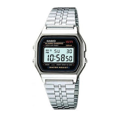 Casio Digital Unisex Watch Silver Case, Black Dial, Silver Stainless Steel Band | A159WA-N1DF