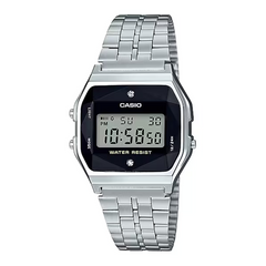 Casio Digital Unisex Watch Silver Case, Black Dial, Silver Stainless Steel Band | A159WAD-1DF