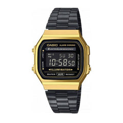 Casio Vintage Digital Unisex Watch - Gold-Plated Case, Black Dial, Black Stainless Steel Band | A168WEGB-1BDF
