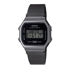 Casio Vintage Digital Unisex Watch - Gunmetal Case, Black Dial & Black Stainless Steel Band | A168WEMB-1BDF
