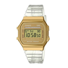 Casio Vintage Digital Unisex Watch Gold-Plated Case, Gold-Plated Dial & Translucent Resin Band | A168XESG-9ADF