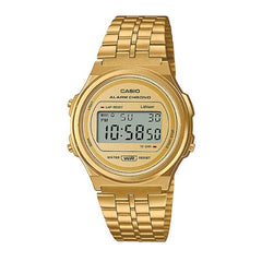 Casio Vintage Digital Unisex Watch Polished Gold Case, Gold-Plated Dial & Gold-Plated Stainless Steel Band | A171WEG-9ADF